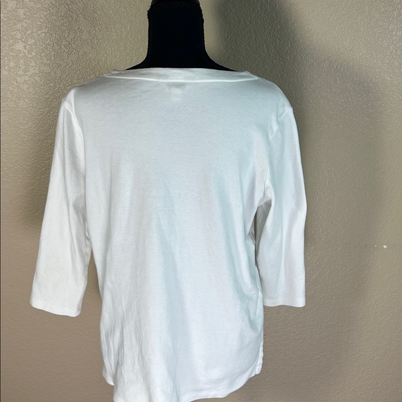 Orvis Women's Pima Cotton 3/4 sleeve split neck top in white - Picture 2 of 2